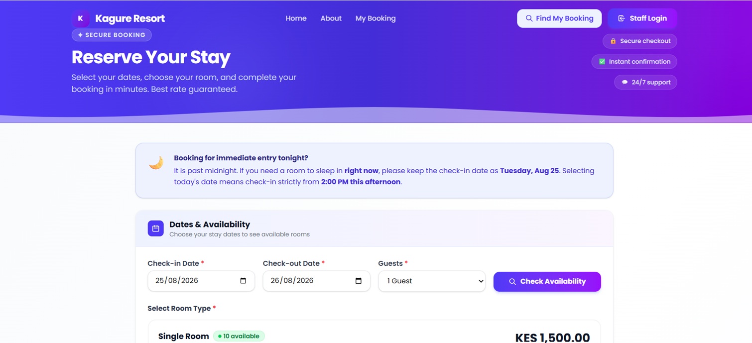 Guest online booking portal for hotel room reservations
